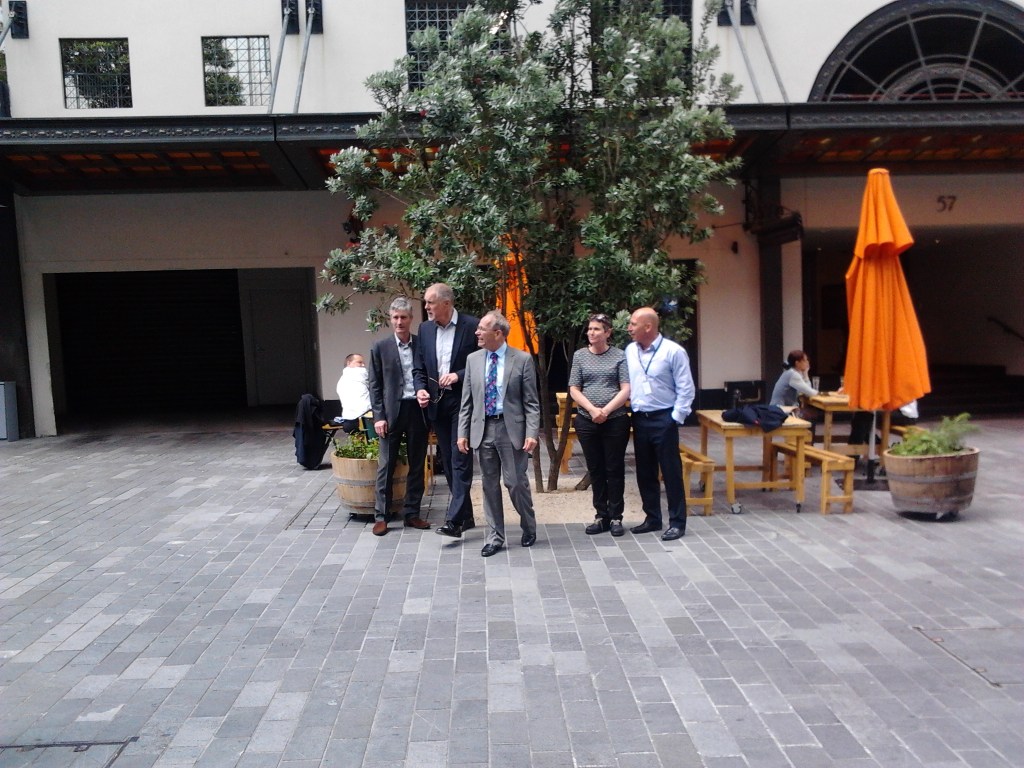 Mayor and Ludo with some business reps talking about the success of Fort Street Shared Space Transformation