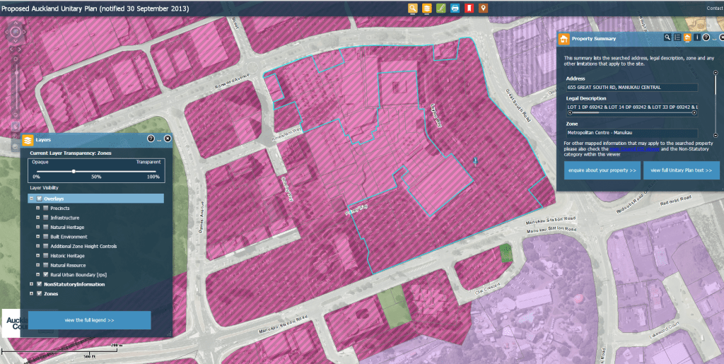Land parcels in Manukau City Centre, and Metropolitan Centre area