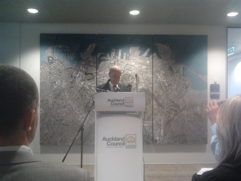 Mayor Len Brown delivering speech on the LTP Source: own