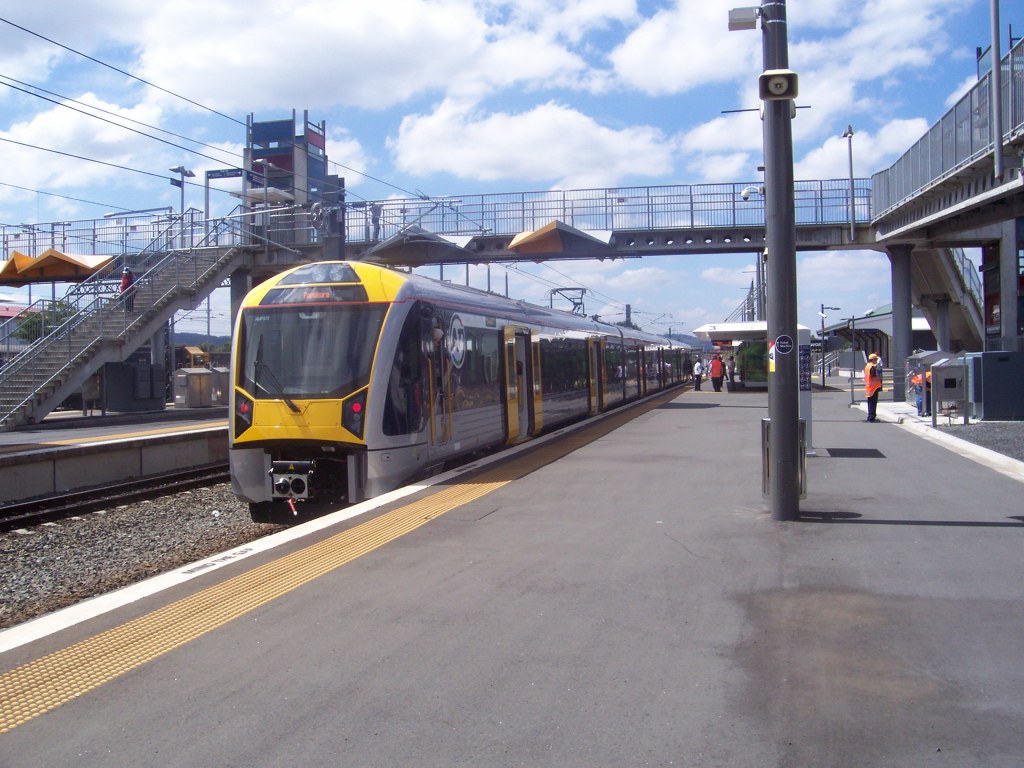 Papakura and thus the Southern Line's first passenger carrying electric train 3 car set now at Papakura Station ready to go