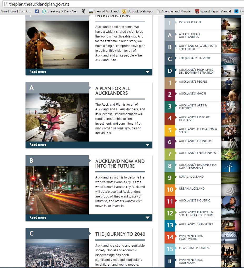 Auckland Plan front page contents