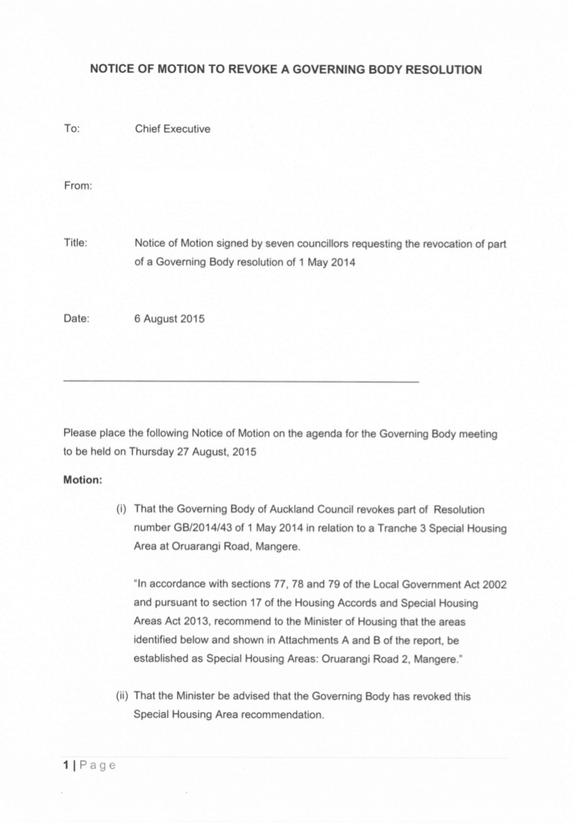 Governing body resolution