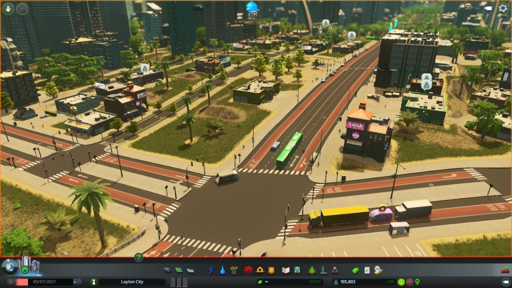 Some variations of the roads with bus/taxi lanes in the Night Club district. 