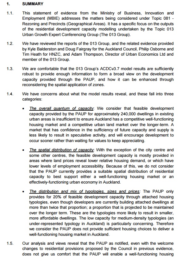 MBIE PAUP capacity issues summary to the IHP. Source: MBIE